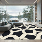 Bold Black Cream Interlocking Curves Rug