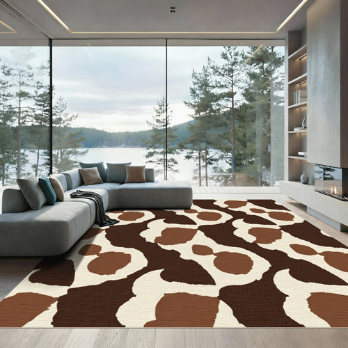 Brown And Cream Abstract Spotty Rug