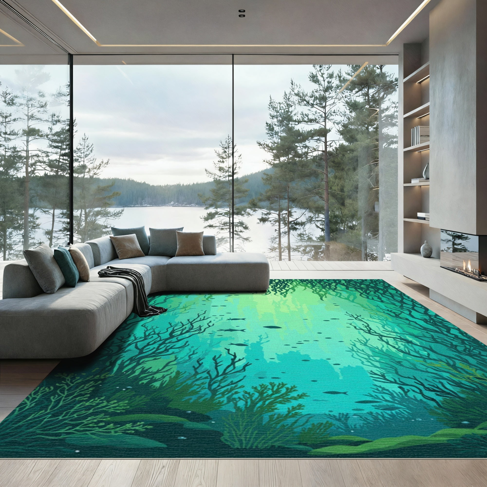 Deep Green Underwater Kelp Forest Rug