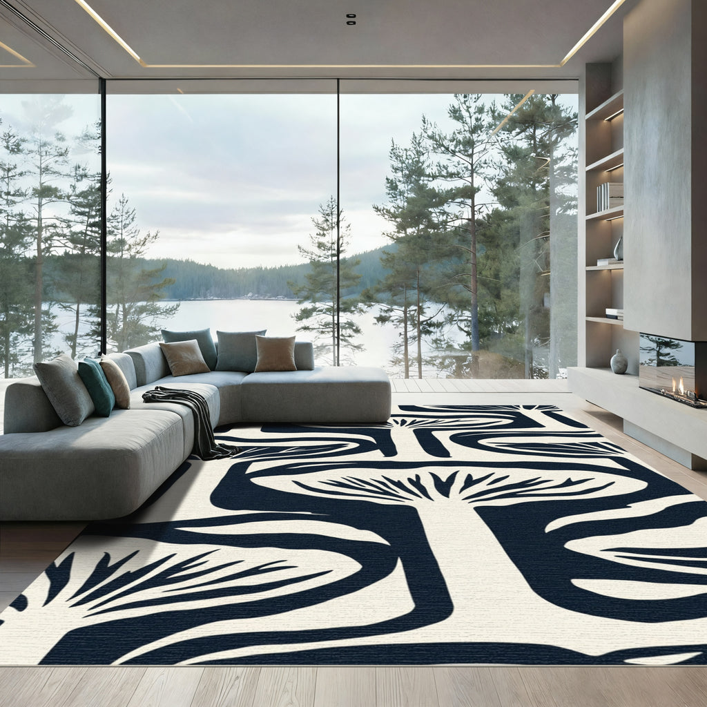 Dark Navy Mushroom Grove Abstract Rug