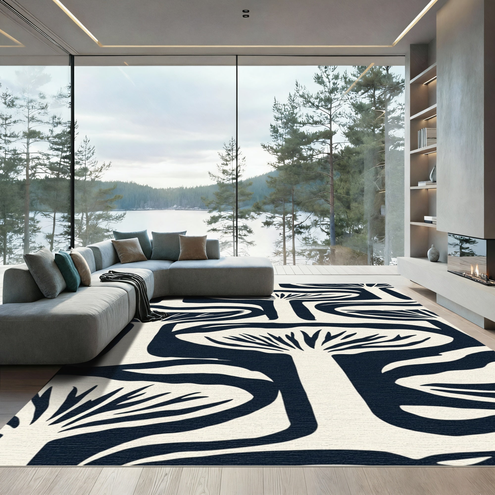 Dark Navy Mushroom Grove Abstract Rug