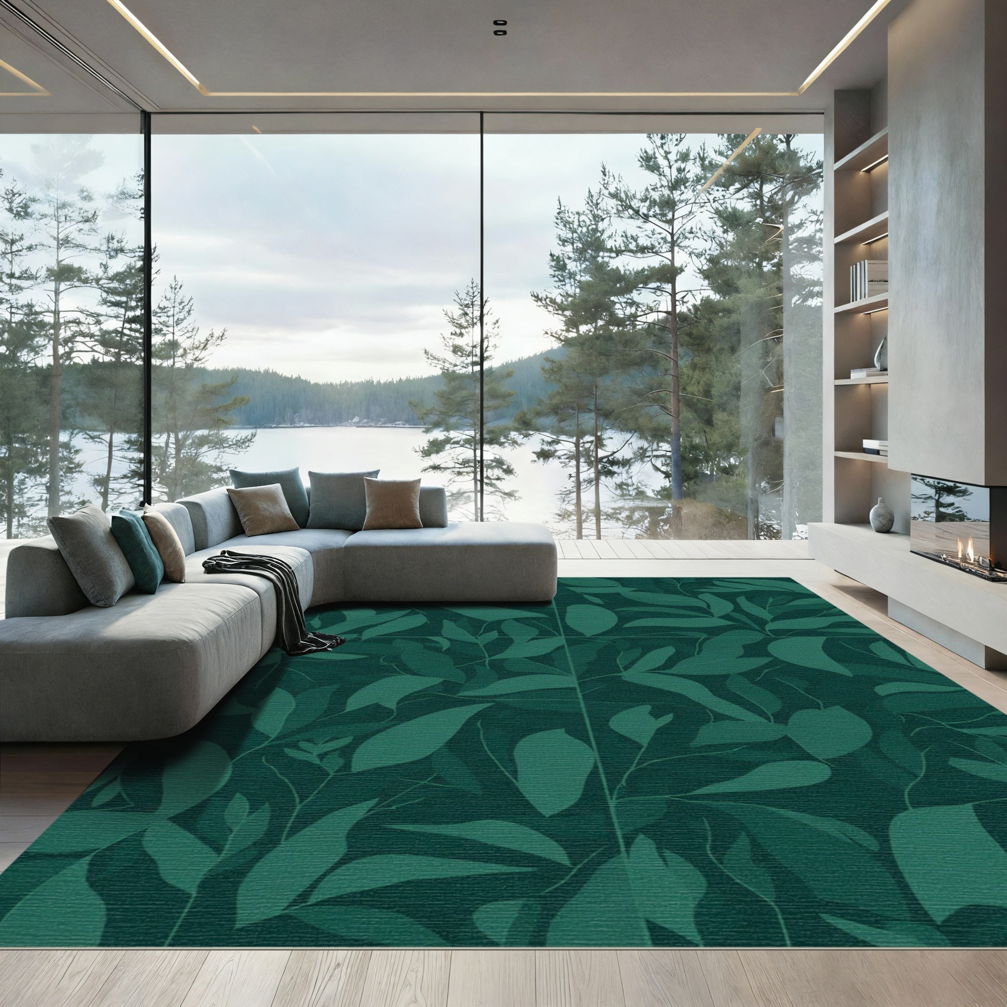 Deep Forest Green Leafy Vines Rug