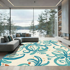 Teal Swirl Floral Botanical Medallion Rug
