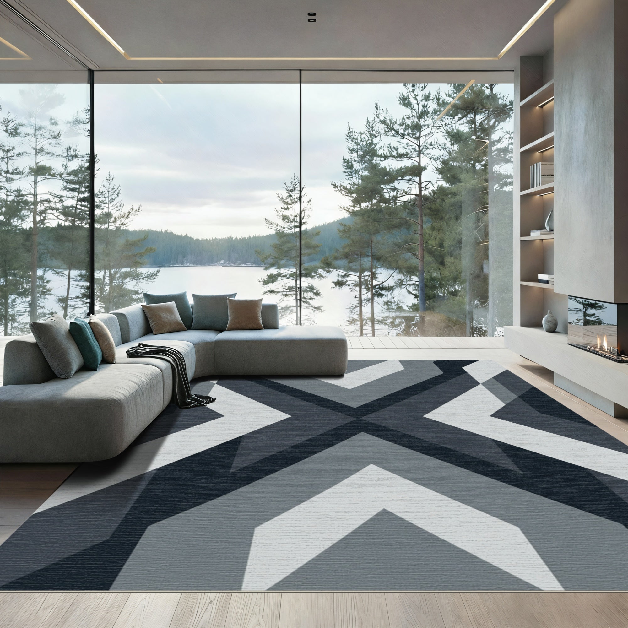 Modern Geometric Chevron Dark Gray Rug
