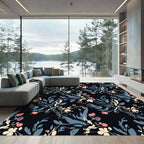 Black Floral Medallion Cream Blue Coral Rug