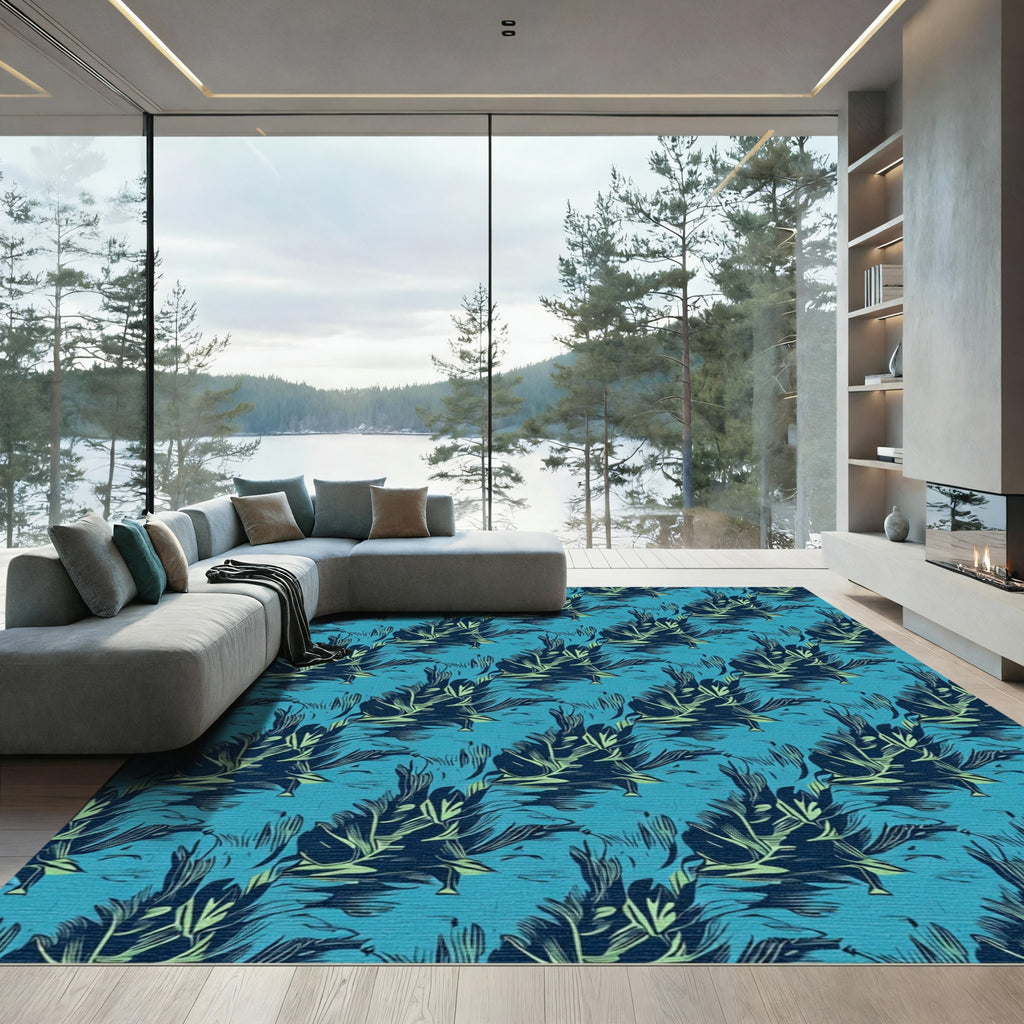 Deep Teal Lush Leaf Repeating Rug