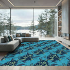 Deep Teal Lush Leaf Repeating Rug