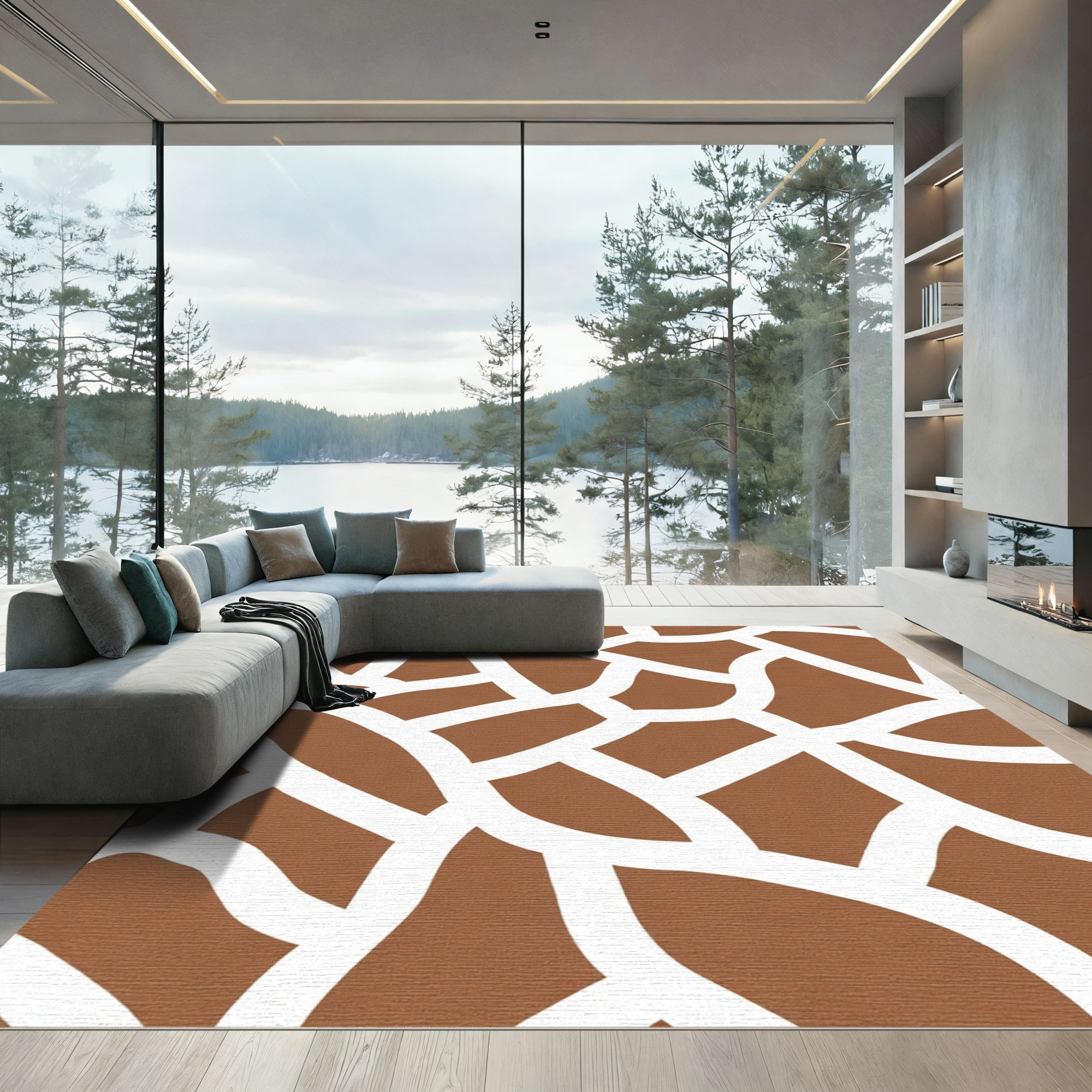 Brown and White Cracked Earth Rug