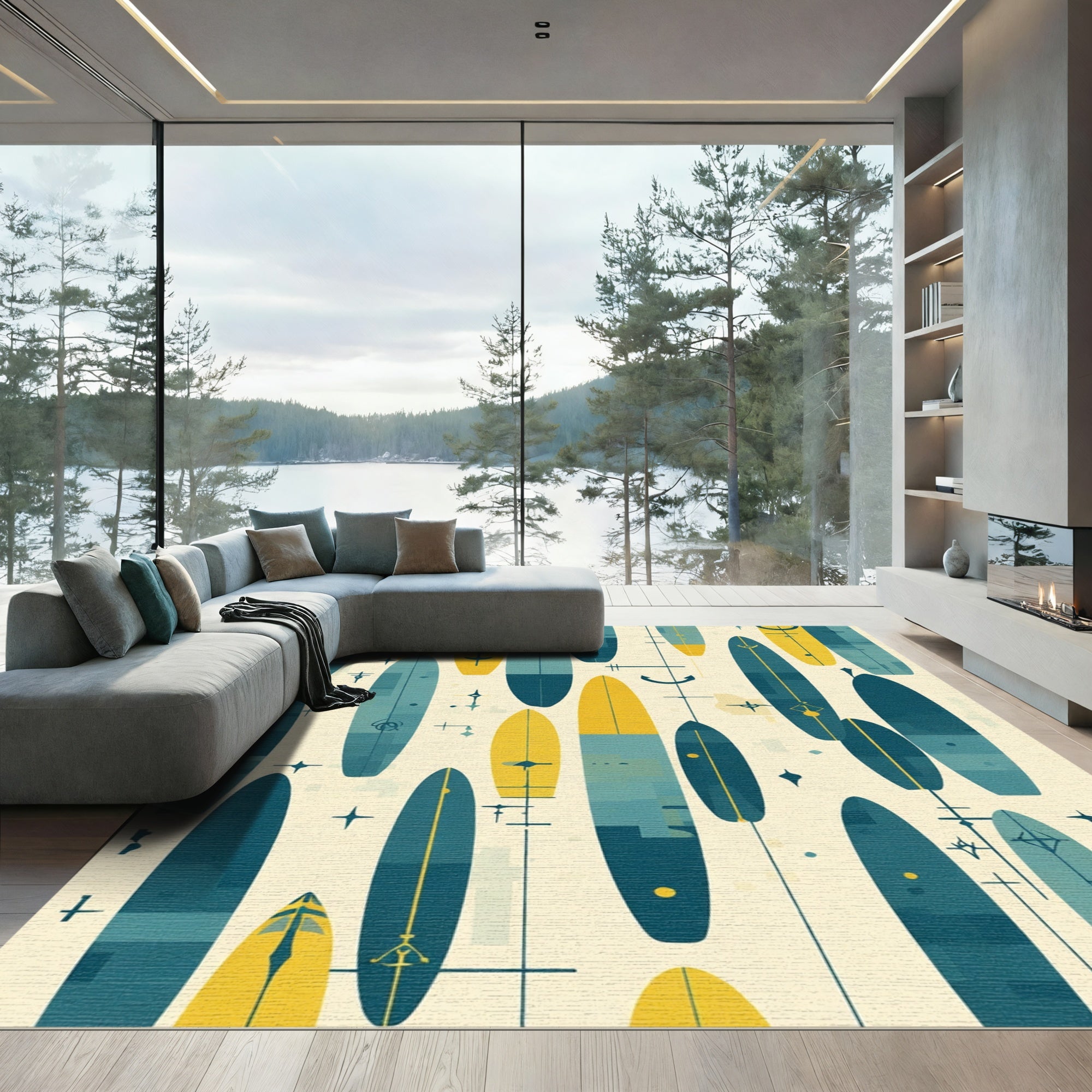 Retro Surfboard Mosaic Mid Century Rug