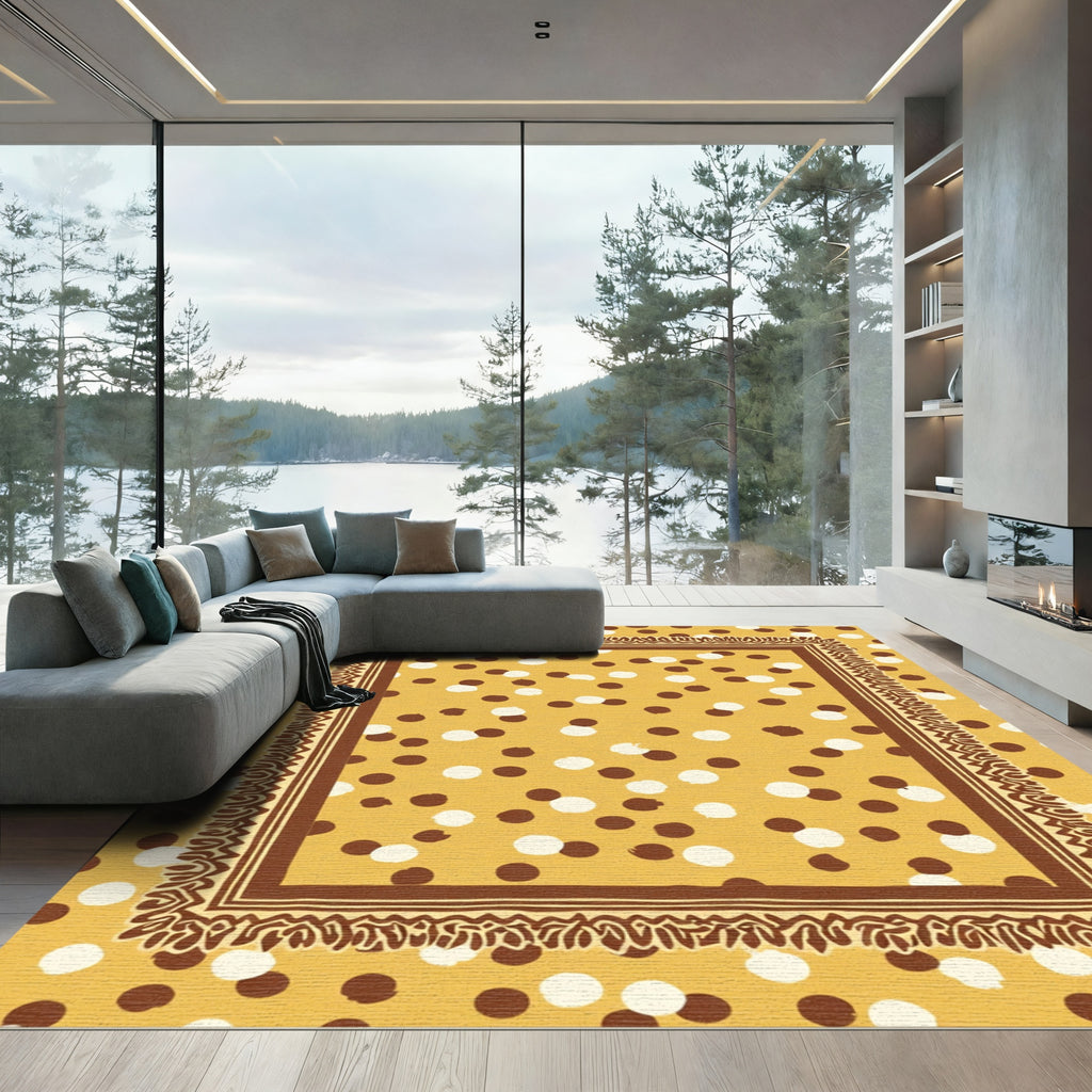Golden Yellow Polka Dot Border Rug