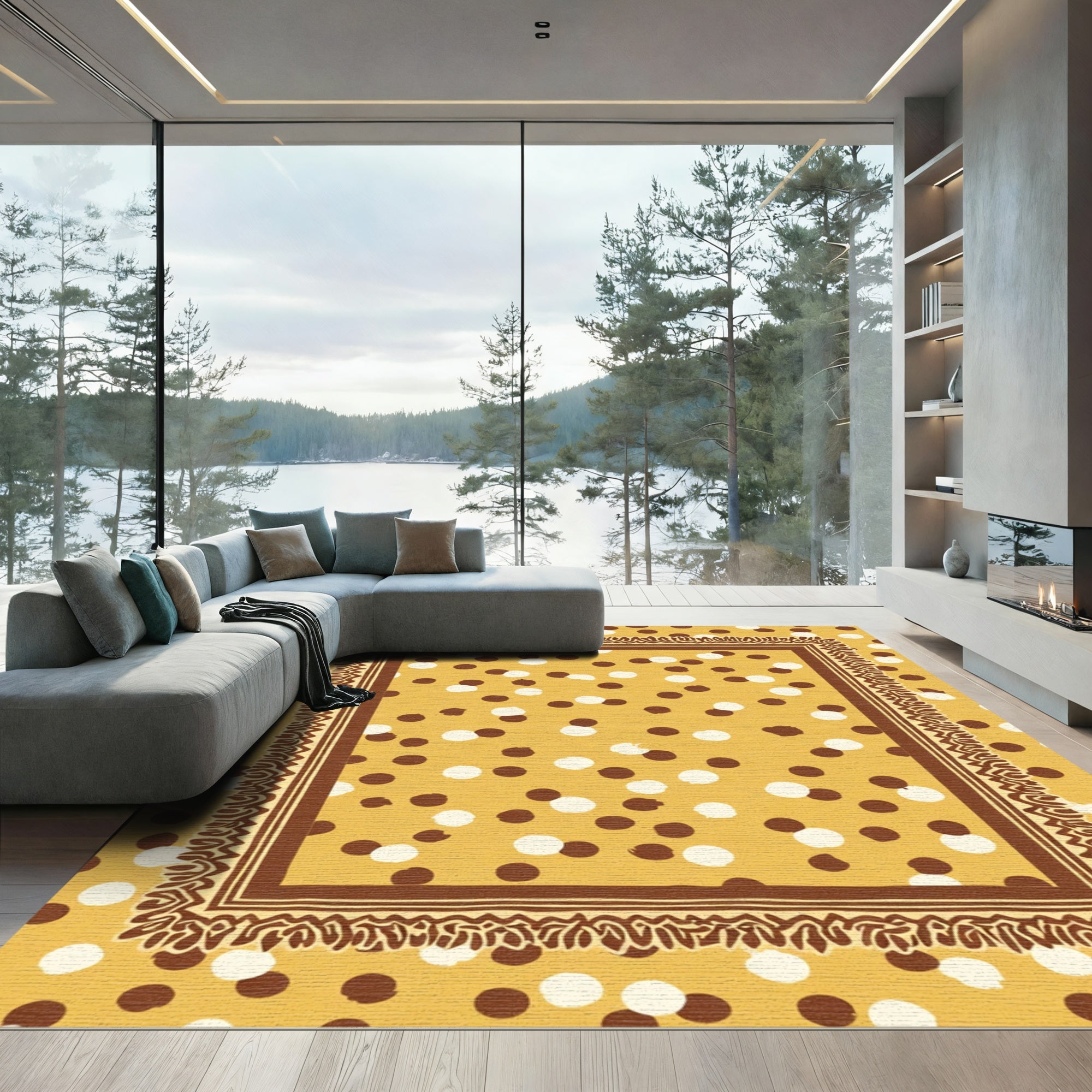 Golden Yellow Polka Dot Border Rug