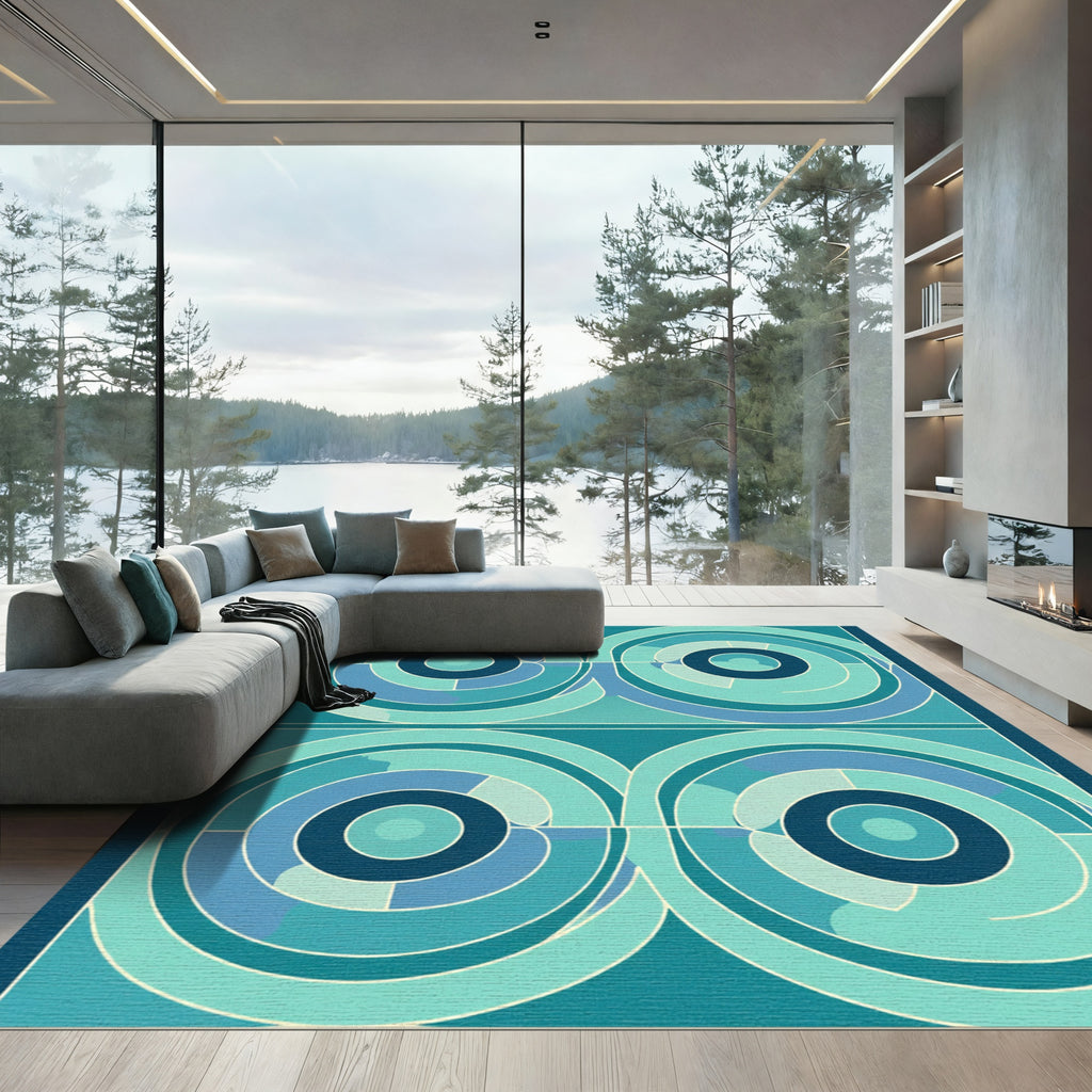 Aqua Teal Concentric Circles Rug