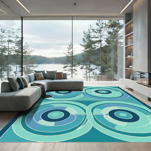Aqua Teal Concentric Circles Rug