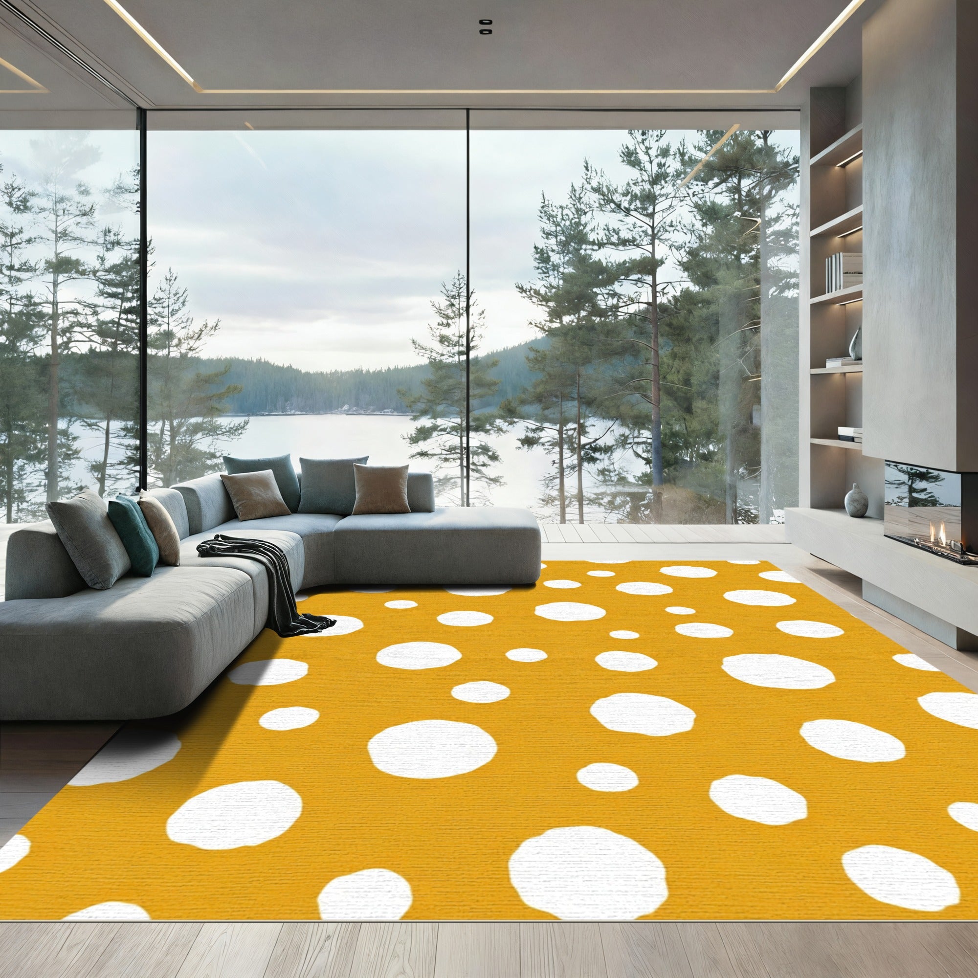 Golden White Polka Dot Scatter Rug