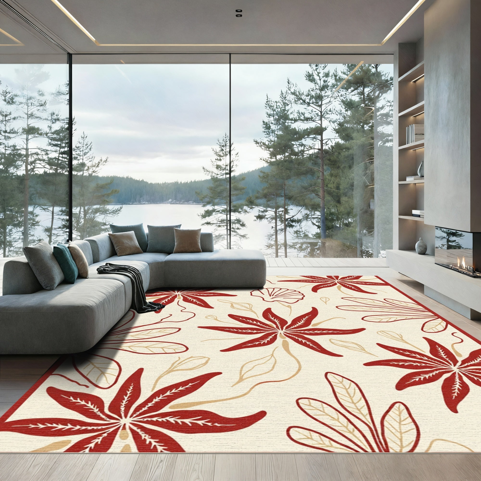 Crimson Seashell Tropical Bloom Rug