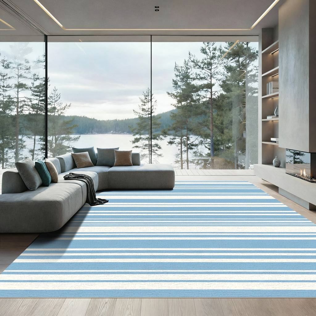 Soft Blue Stripe Contemporary Rug