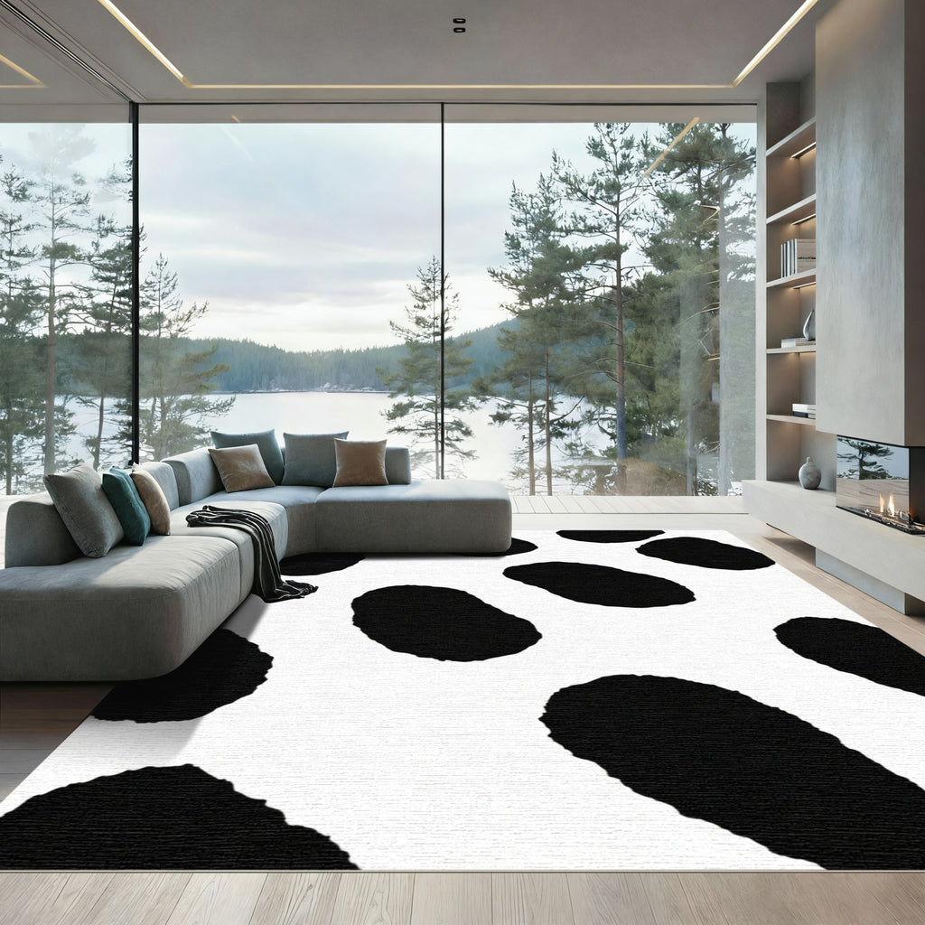 Black White Spot Ovular Rug