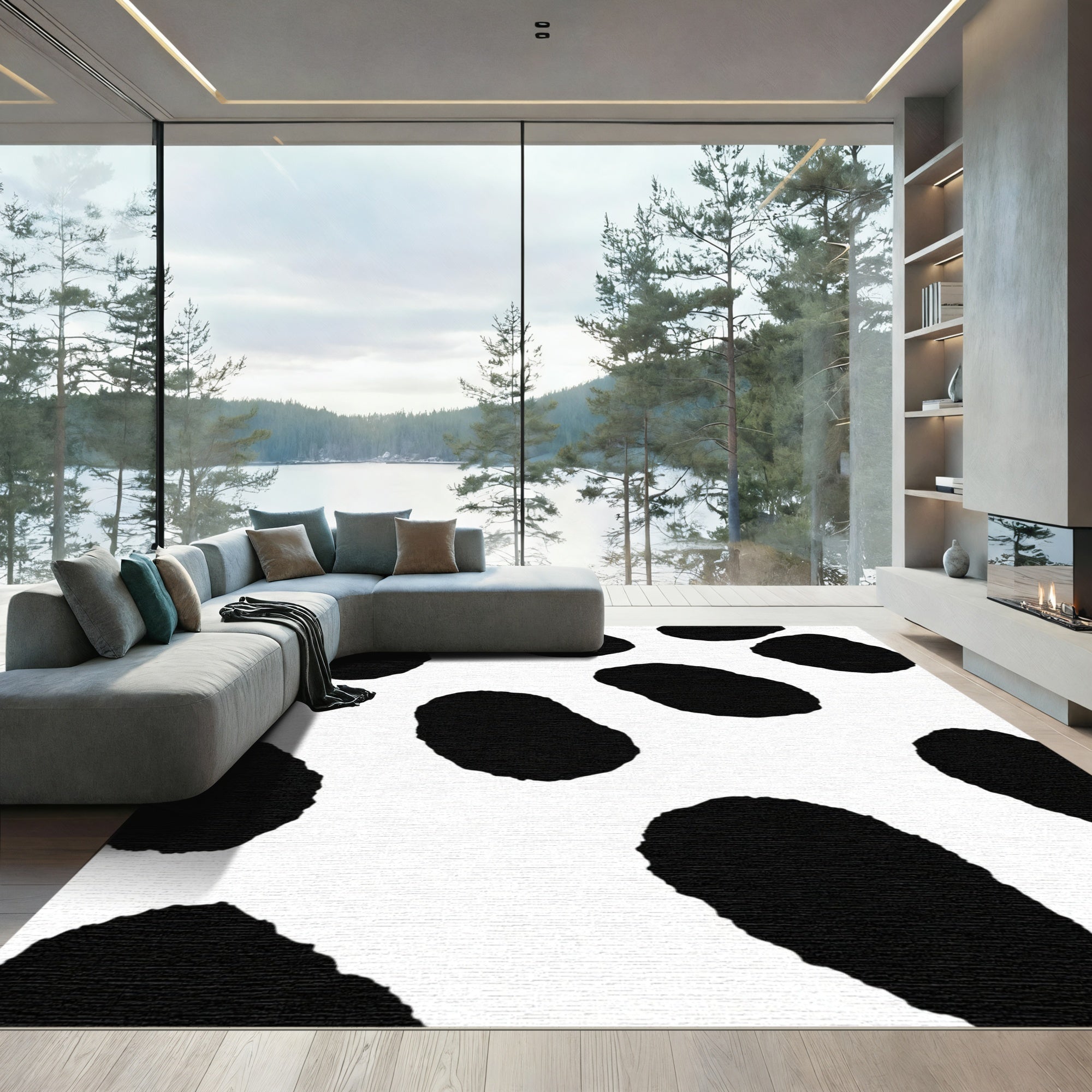 Black White Spot Ovular Rug