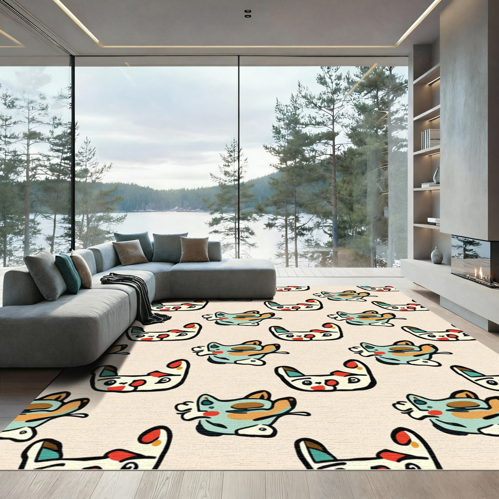 Whimsical playful cat cartoon collage Rug