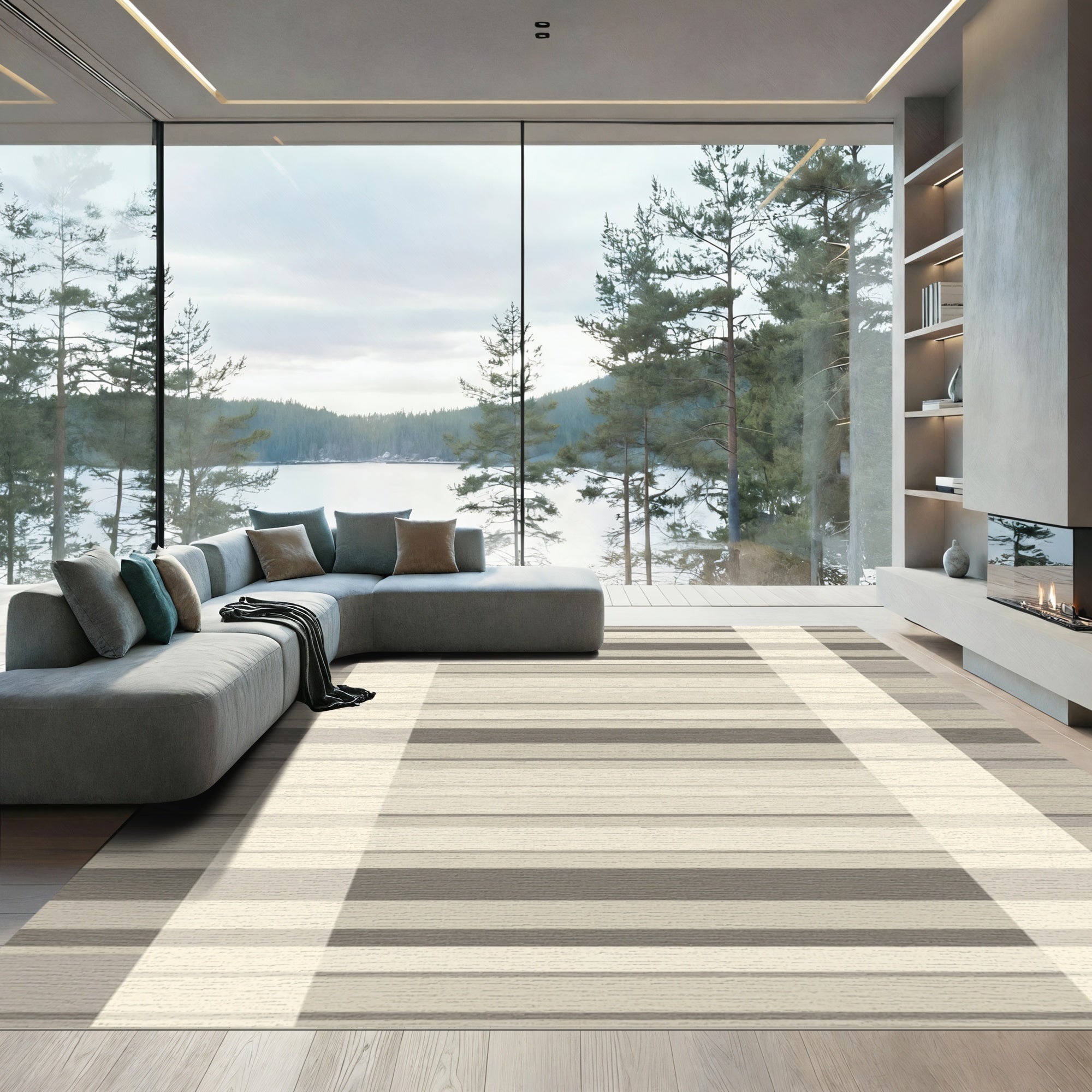 Neutral Tones Plaid Stripe Rug