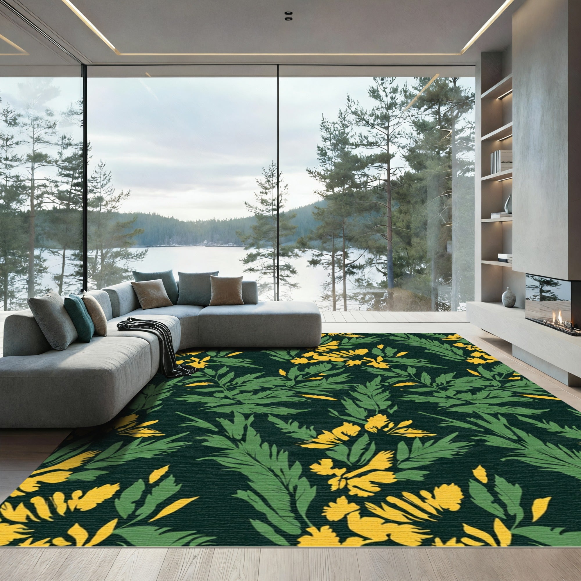 Vibrant Yellow Blossom Leaf Medley Rug