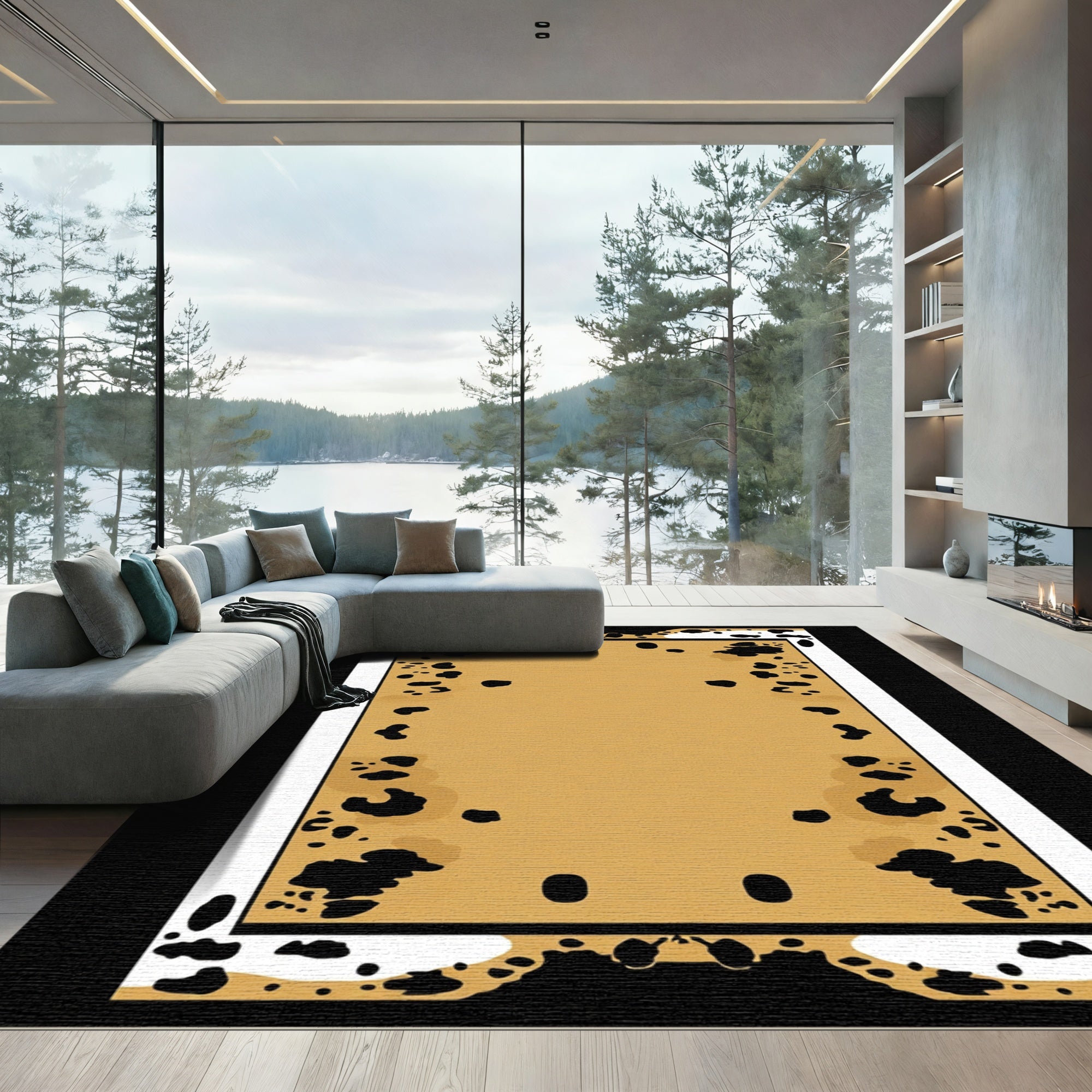 Gold Black Spotted Border Rug