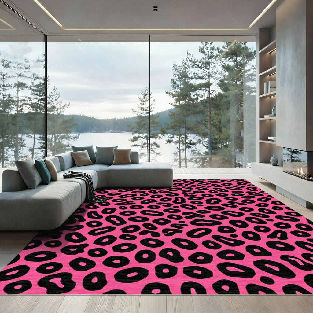 Hot Pink Black Spots Animal Print Rug