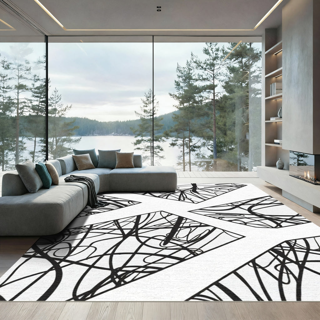 Monochrome Organic Line Art Diamond Rug