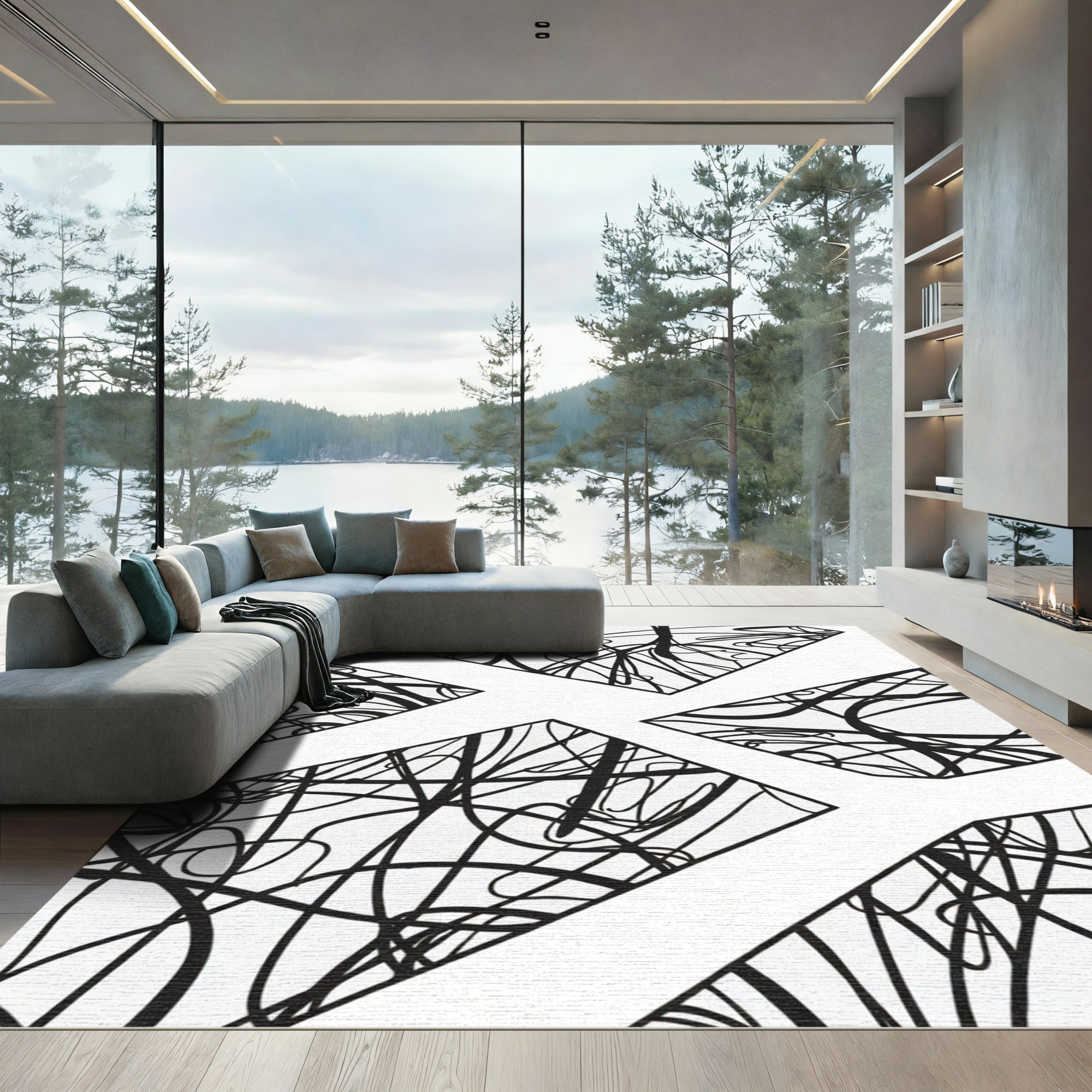 Monochrome Organic Line Art Diamond Rug