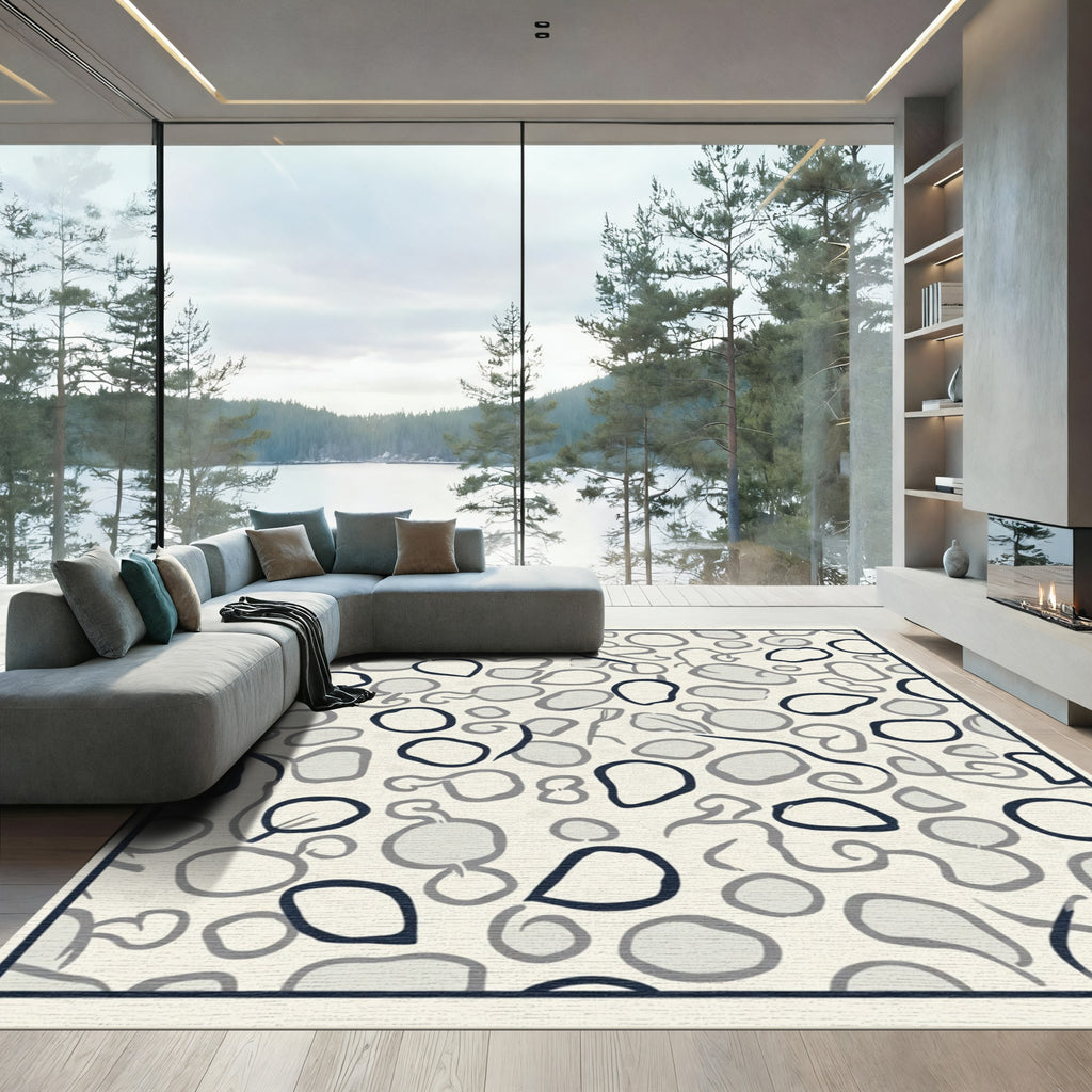Organic Gray and Navy Pebble Collage Rug
