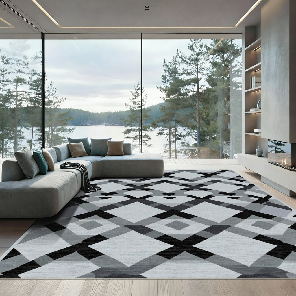 Gray Diamond Lattice Intersecting Lines Rug