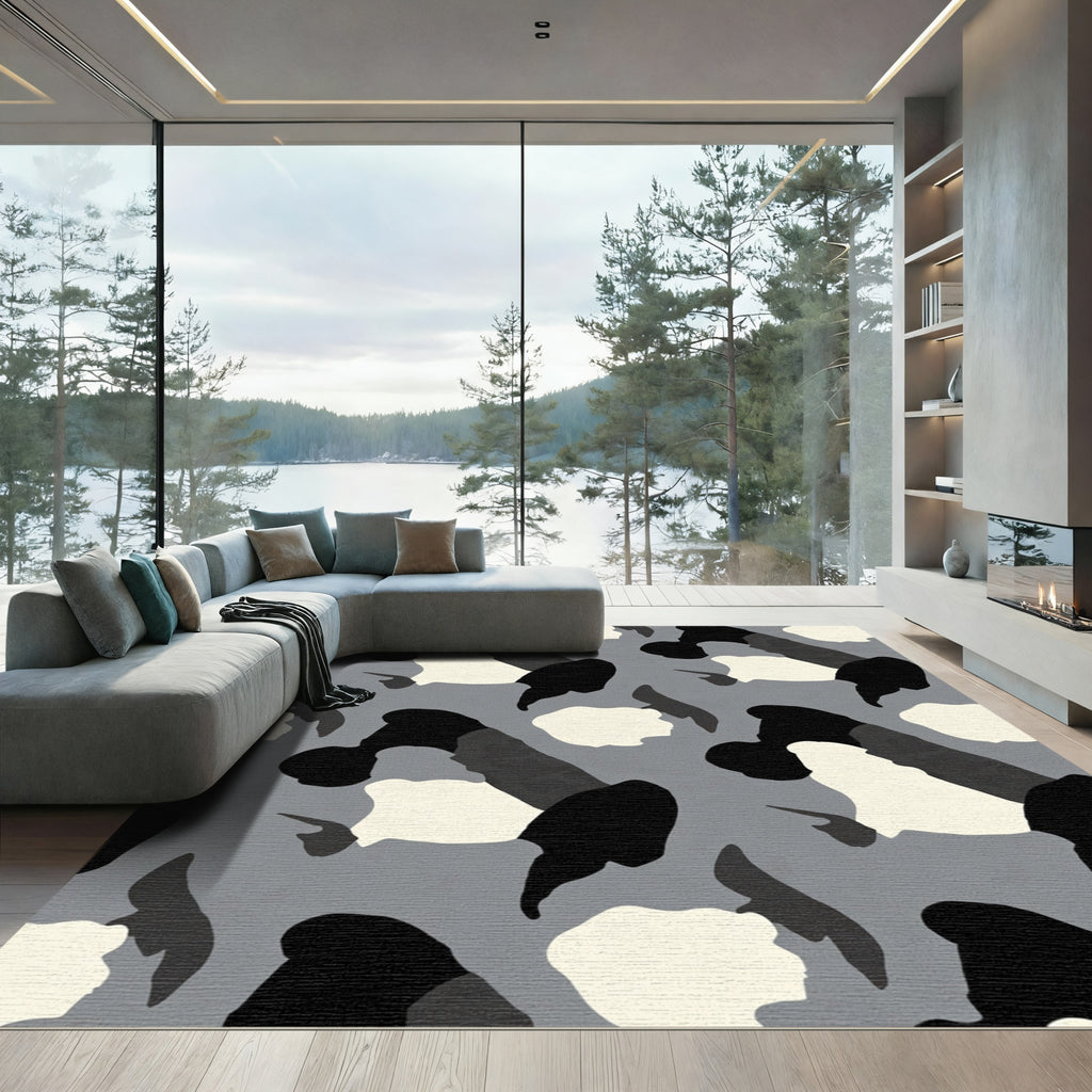 Monochromatic Abstract Ink Blot Rug