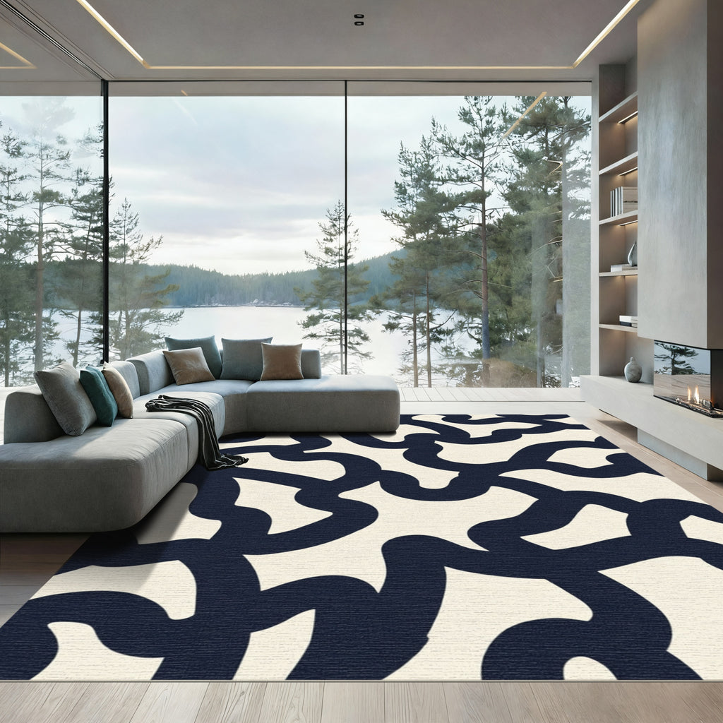 Cream Black Organic Flow Rug