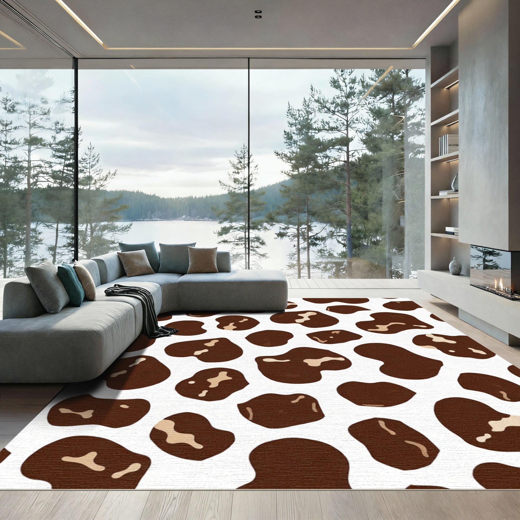 Brown White Blob Organic Patchwork Rug