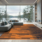 Orange Navy Horizontal Lines Rug