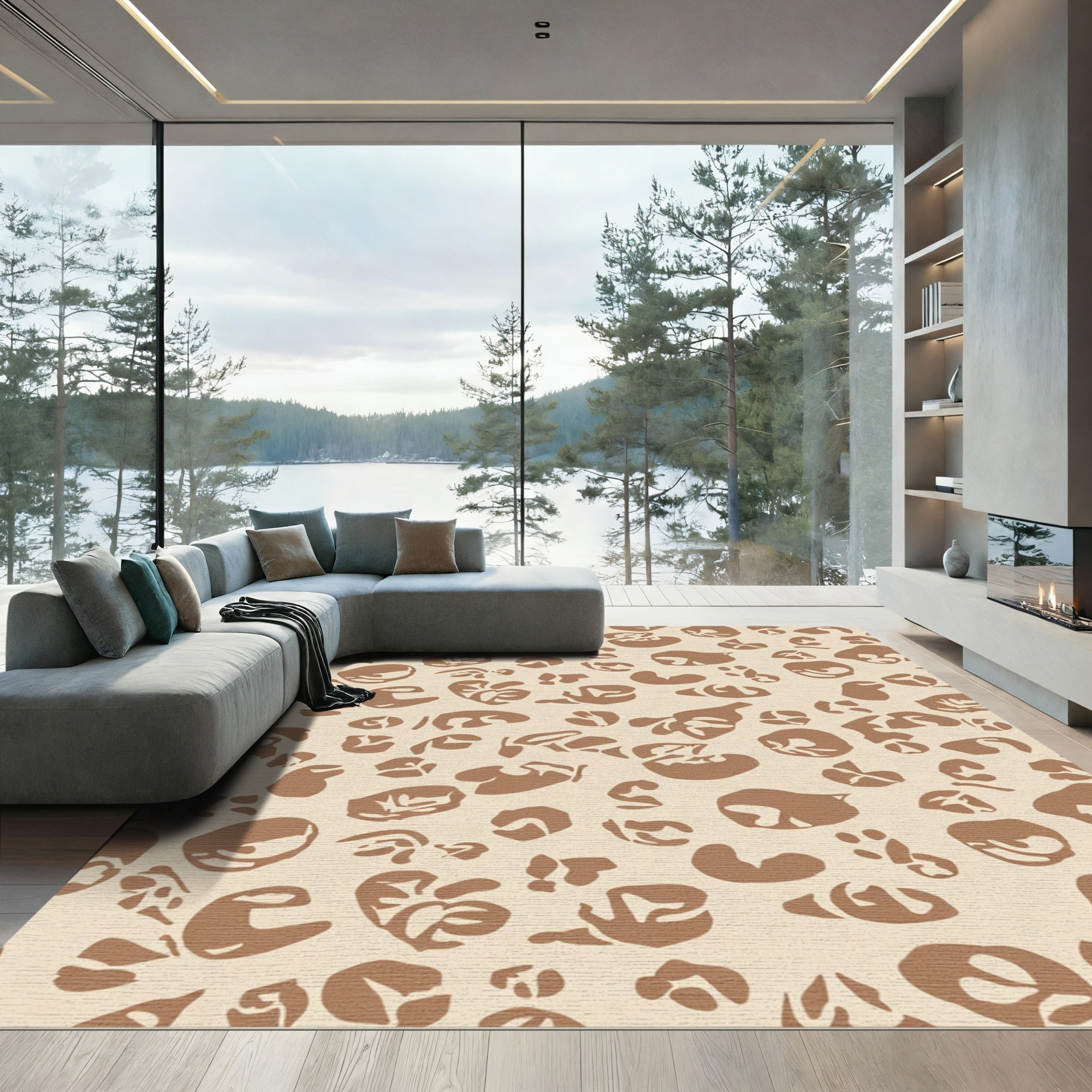 Modern Tan Cheetah Spots Rug