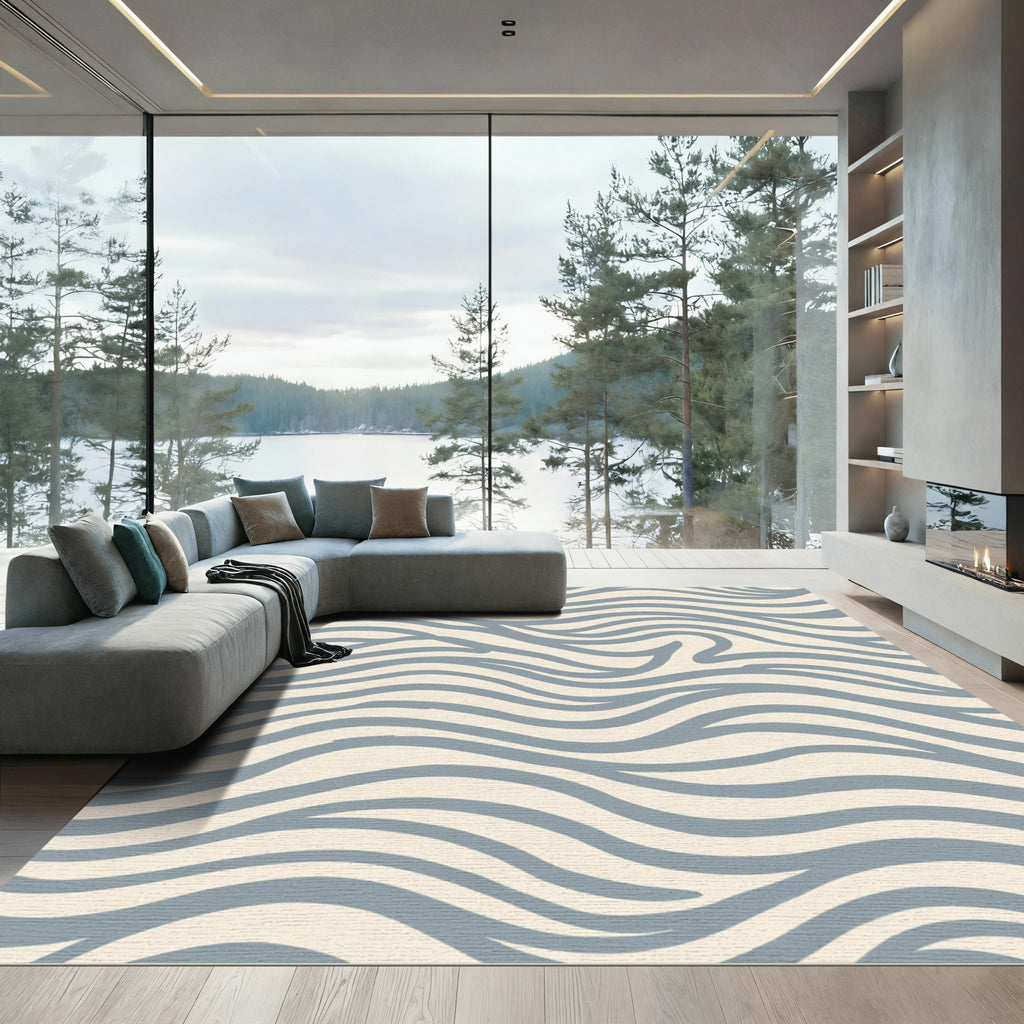 Wavy Blue Cream Swirl Rug