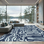 Indigo Abstract Swirl Lines Rug