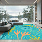 Oceanic Teal Coral Swirl Abstract Rug
