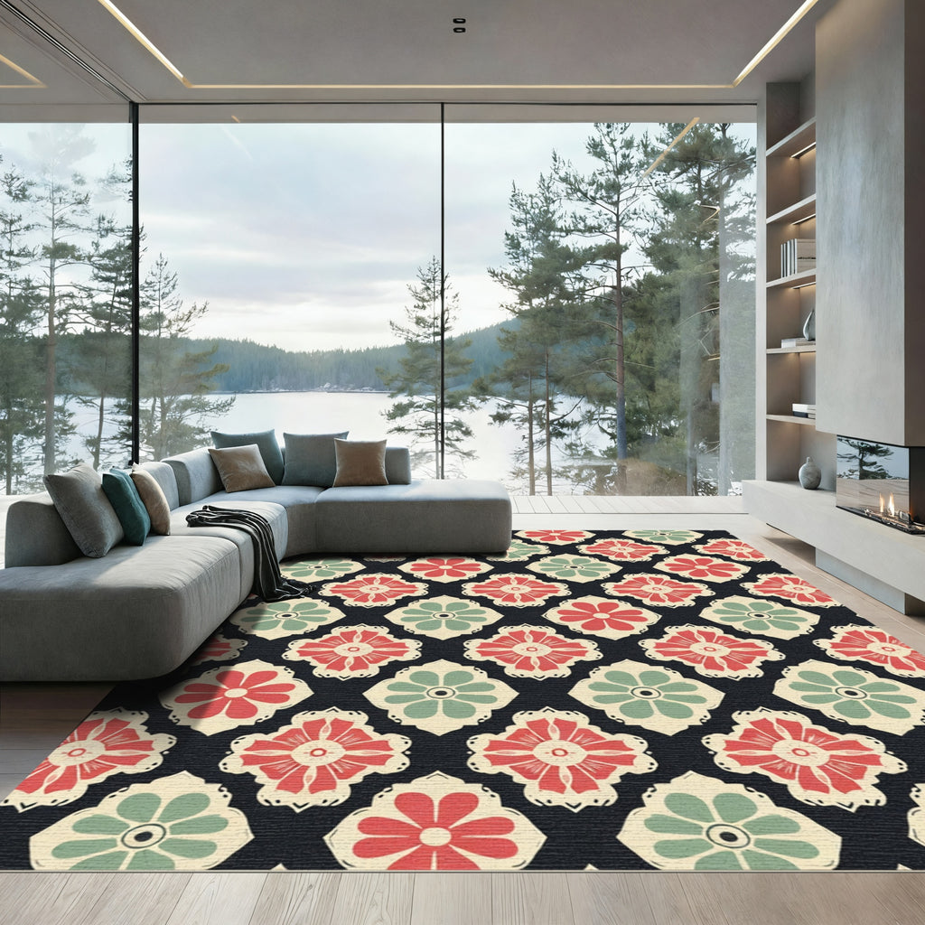 Retro Floral Quatrefoil Medallion Accent Rug