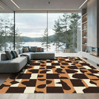 Brown Cream Abstract Organic Squares Rug