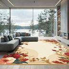 Rich Red Floral Vine Frame Rug