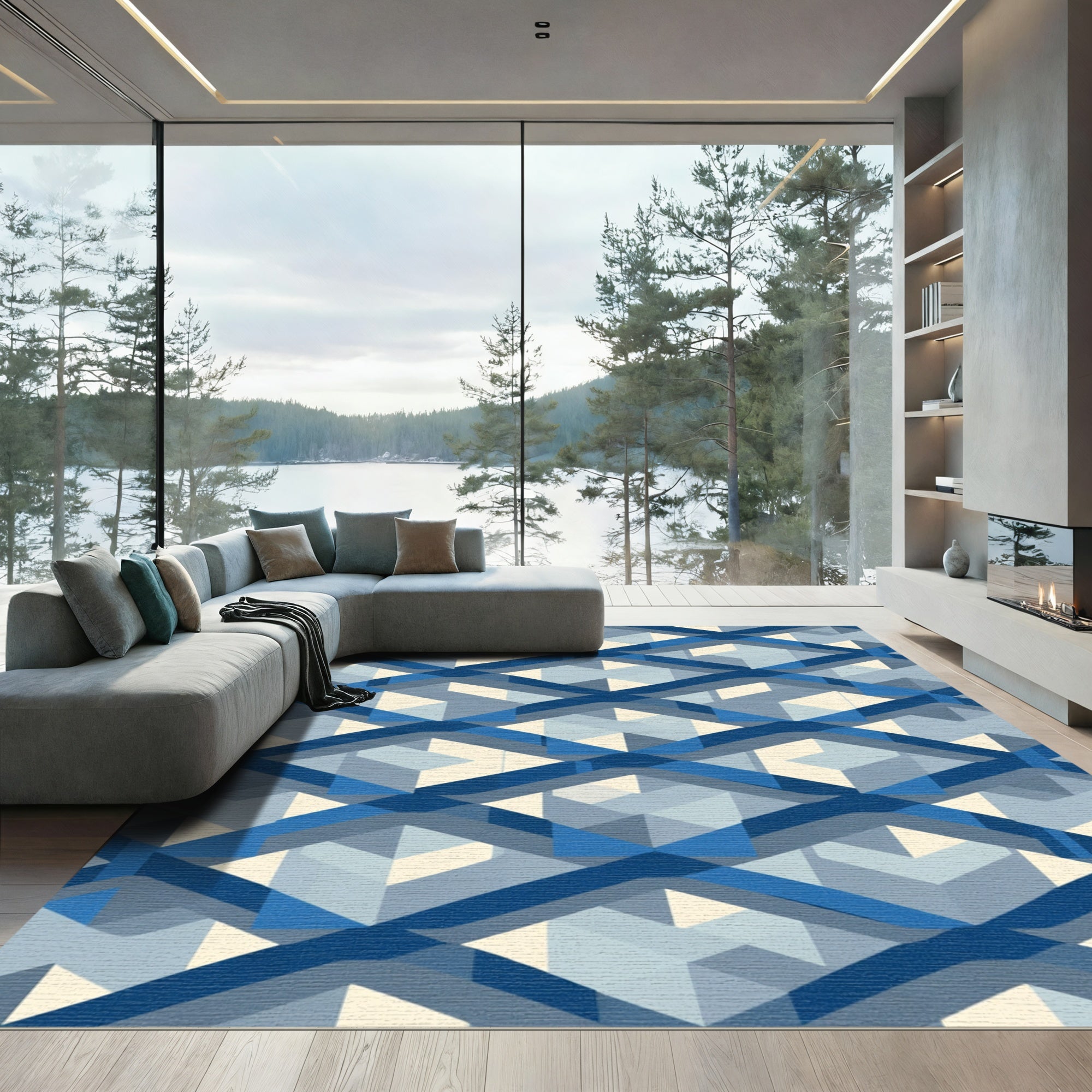 Diamond Weave Blue Abstract Geometric Rug