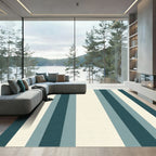 Deep Teal Cream Striped Bands Rug