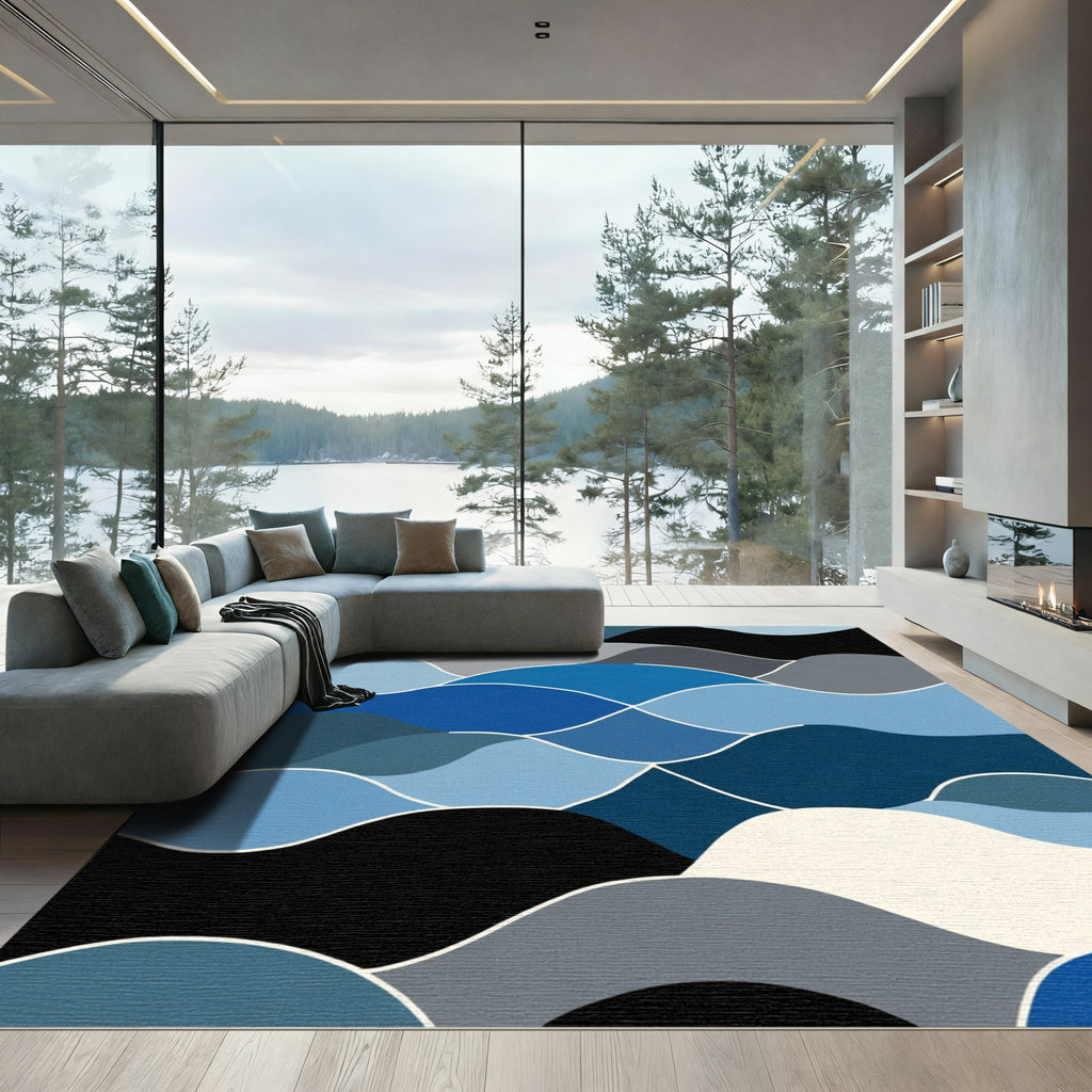 Layered Wavy Landscape Blues Rug