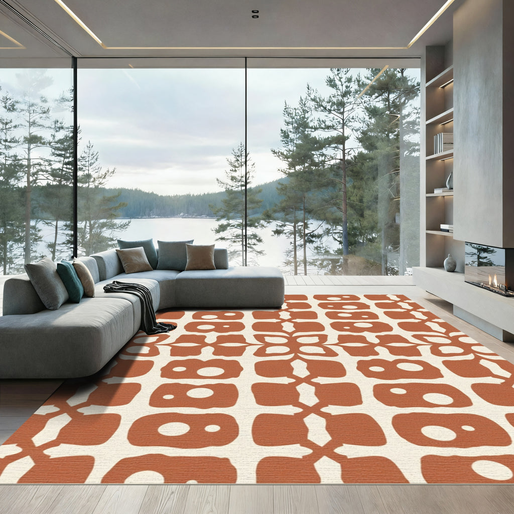 Terracotta Bone Organic Grid Rug