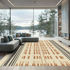 Rustic Beige Striped Grid Rug