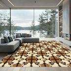 Abstract Ochre Cream Brown Geometric Rug