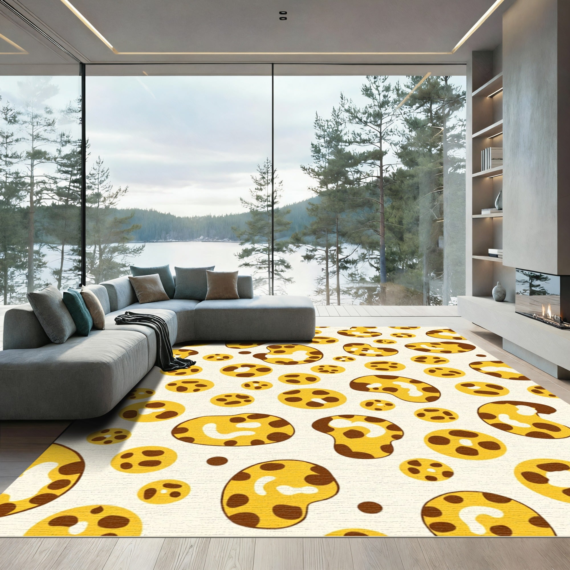 Golden Yellow Spotted Organic Forms Rug