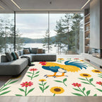 Golden Rooster Floral Garden Rug